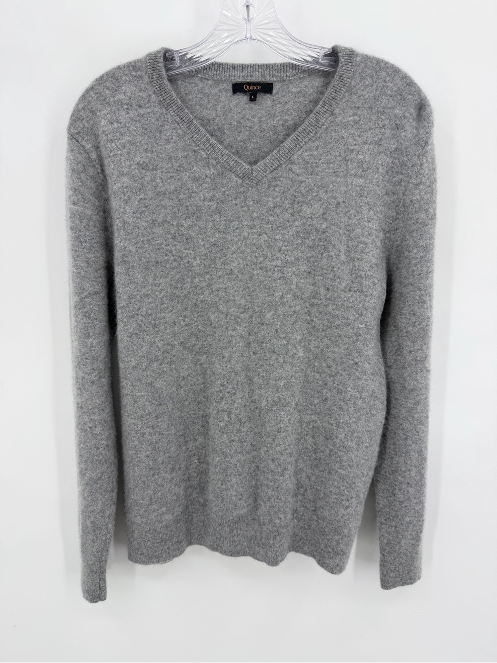 Quince Mongolian Cashmere V-Neck Sweater Heather Grey Size L
